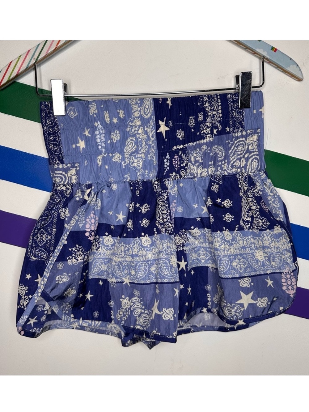 NEW Free People Movement The Way Home athletic Shorts blue bandana sz small
